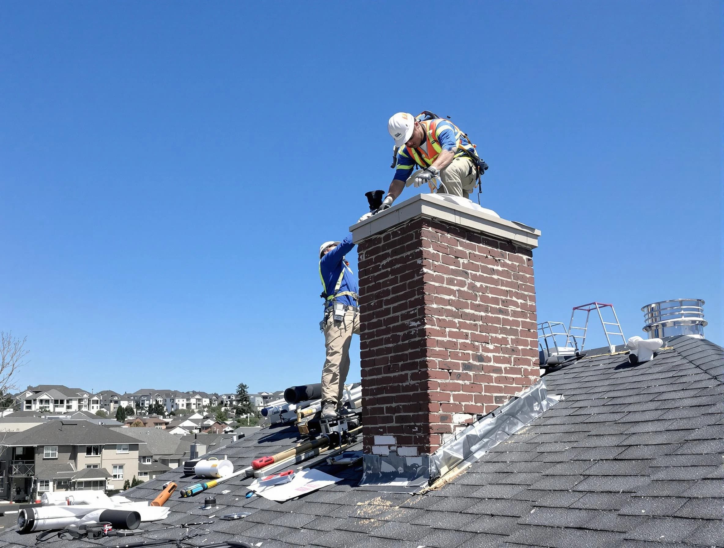 Cave Creek Chimney Sweep repairing a chimney crown in Cave Creek, AZ