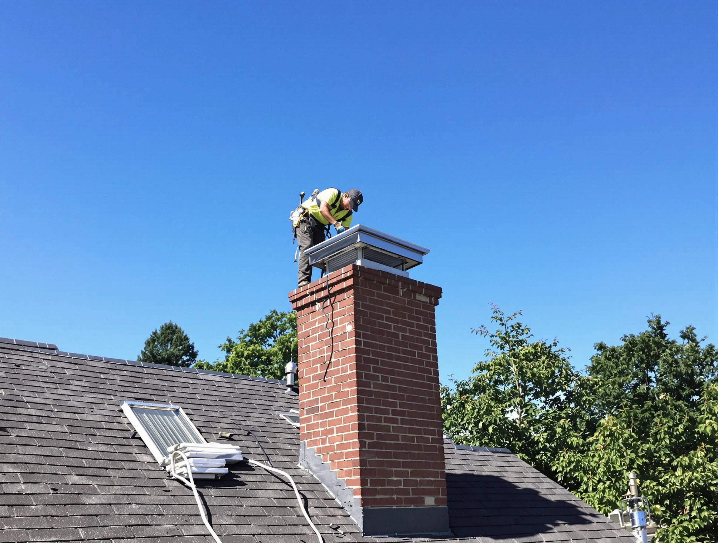 Cave Creek Chimney Sweep technician measuring a chimney cap in Cave Creek, AZ
