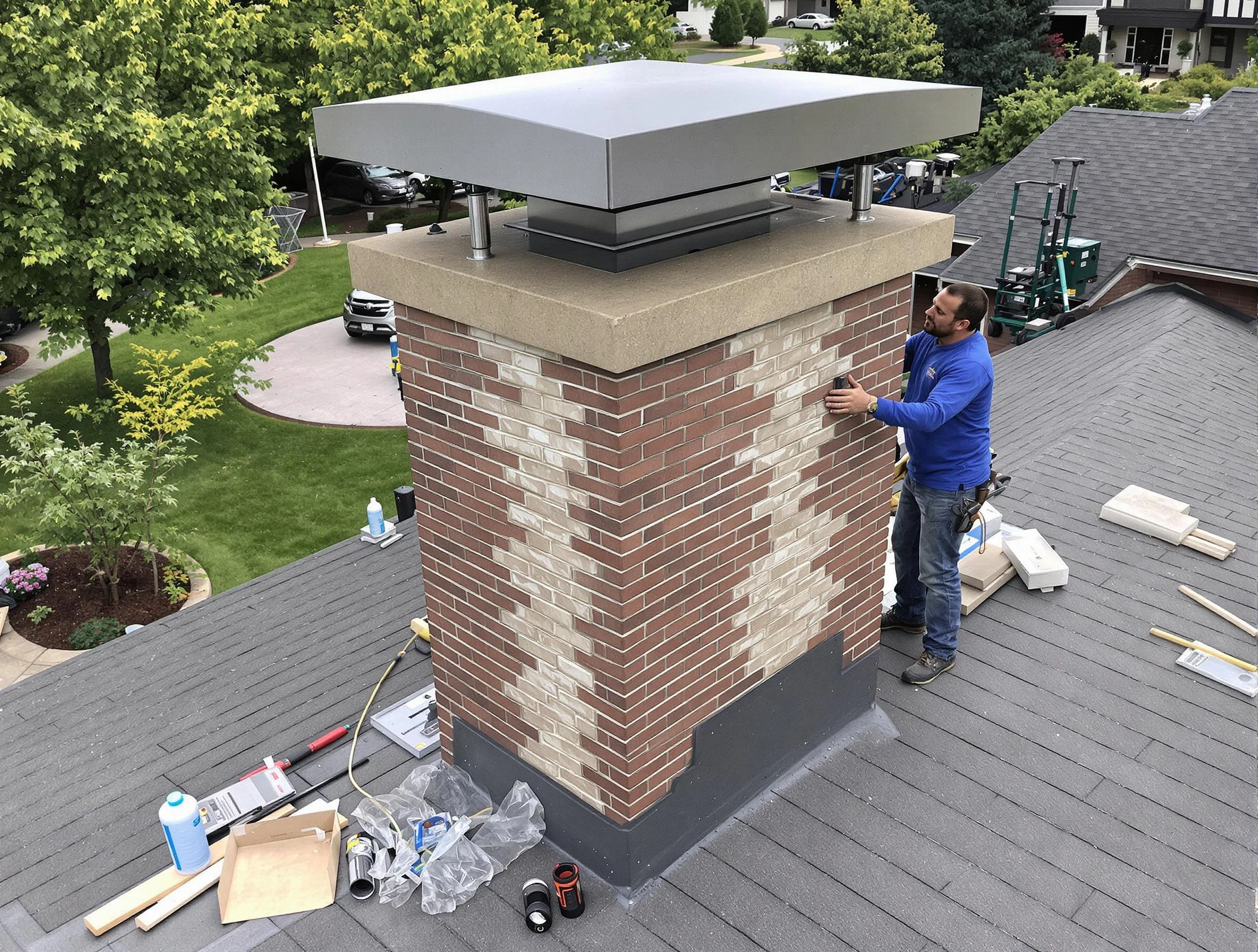 Cave Creek Chimney Sweep team working on a custom chimney remodel in Cave Creek, AZ